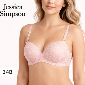 Jessica Simpson Pink Lace Underwire Bra 34B NWOT Floral Lace